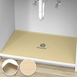 under sink mat, 28″ x 22″ silicone kitchen cabinet tray, waterproof & flexible under sink liner for kitchen bathroom and laundry room(beige)