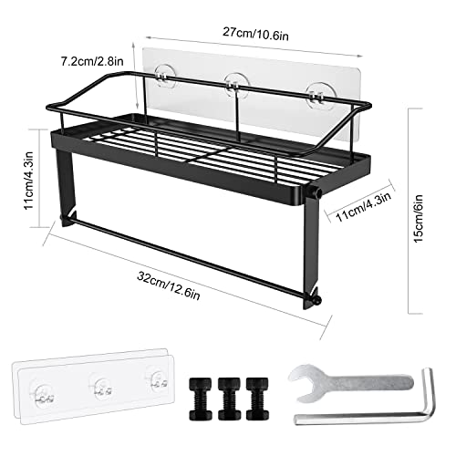 Adhesive Paper Towel Holder Shelf, 2-in-1 Wall Mounted Black Paper Towel Roll Rack Basket for Kitchen,Shower Bathroom & Balcony,Rustproof,No Drilling,SUS 304 Stainless Steel