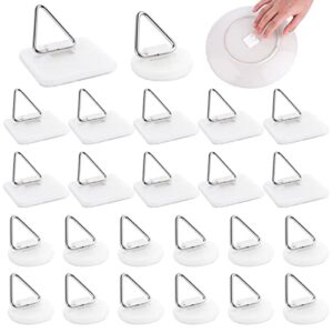 thinp 30 pieces invisible adhesive plate hanger wall plate hangers plastic adhesive picture hangers without nails plate holder frame hangers for bathroom kitchen wall decoration (round&square)