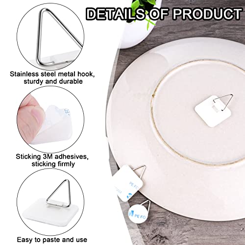 Thinp 30 Pieces Invisible Adhesive Plate Hanger Wall Plate Hangers Plastic Adhesive Picture Hangers Without Nails Plate Holder Frame Hangers for Bathroom Kitchen Wall Decoration (Round&Square)