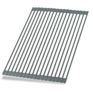 hhyn over the sink roll-up dish drying rack 17″(l) x 13″(w), silicone coated stainless steel multipurpose dish drainer mat for kitchen, gray – small