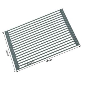 Hhyn Over The Sink Roll-Up Dish Drying Rack 17"(L) x 13"(W), Silicone Coated Stainless Steel Multipurpose Dish Drainer Mat for Kitchen, Gray - Small