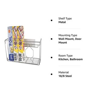 YQh Wall Mount Kitchen Wrap Organizer Rack, Kitchen Wrap Organizer Rack, Mounts to Solid Cabinet Doors or Walls, Tall Basket Door Mount Cabinet Organizer