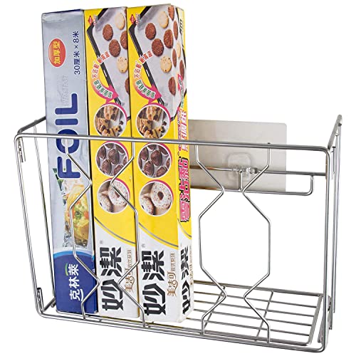 YQh Wall Mount Kitchen Wrap Organizer Rack, Kitchen Wrap Organizer Rack, Mounts to Solid Cabinet Doors or Walls, Tall Basket Door Mount Cabinet Organizer