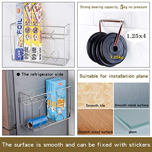 YQh Wall Mount Kitchen Wrap Organizer Rack, Kitchen Wrap Organizer Rack, Mounts to Solid Cabinet Doors or Walls, Tall Basket Door Mount Cabinet Organizer