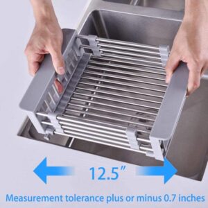 TUTEW Dish Drying Rack, Over The Sink Dish Drying Rack, Stainless Steel Dish Drainer with Adjustable Arms Holder Functional Kitchen Sink Organizer for Vegetable and Fruit