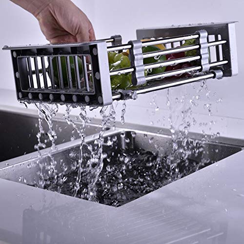 TUTEW Dish Drying Rack, Over The Sink Dish Drying Rack, Stainless Steel Dish Drainer with Adjustable Arms Holder Functional Kitchen Sink Organizer for Vegetable and Fruit