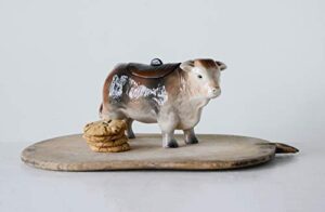creative co-op vintage ceramic cow shaped cookie jar, brown