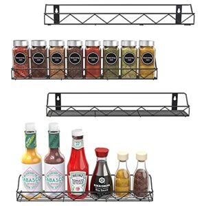 Wall Mounted Spice Racks Organizer, Auledio 4 Pack Seasoning Shelves Organizers for Cabinet, Storage Rack Hanging Shelf Set for Kitchen, Cupboard, Pantry Door, Bathroom, Black