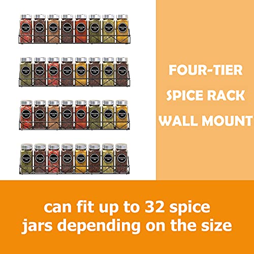 Wall Mounted Spice Racks Organizer, Auledio 4 Pack Seasoning Shelves Organizers for Cabinet, Storage Rack Hanging Shelf Set for Kitchen, Cupboard, Pantry Door, Bathroom, Black