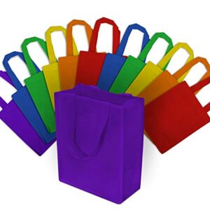 gift bags bulk – 12 pack small rainbow assorted color fabric gift bags with handles, solid color mini reusable tote bags for kids birthday party, goodie & favor bags, crafting, christmas wrap – 8x4x10
