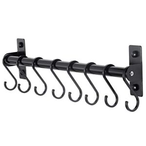 dseap pot rack – pots and pans hanging rack rail with 8 hooks, pot hangers for kitchen, wall mounted, black