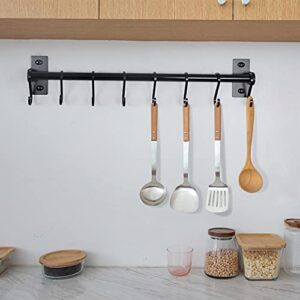 Dseap Pot Rack - Pots and Pans Hanging Rack Rail with 8 Hooks, Pot Hangers for Kitchen, Wall Mounted, Black