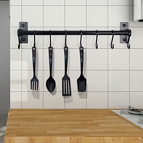 Dseap Pot Rack - Pots and Pans Hanging Rack Rail with 8 Hooks, Pot Hangers for Kitchen, Wall Mounted, Black