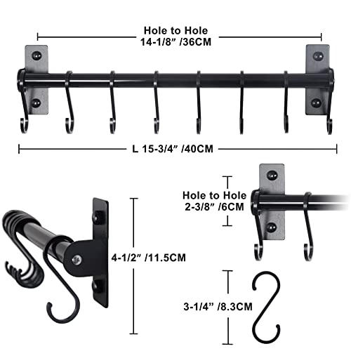 Dseap Pot Rack - Pots and Pans Hanging Rack Rail with 8 Hooks, Pot Hangers for Kitchen, Wall Mounted, Black