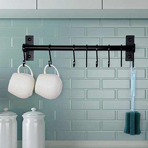 Dseap Pot Rack - Pots and Pans Hanging Rack Rail with 8 Hooks, Pot Hangers for Kitchen, Wall Mounted, Black