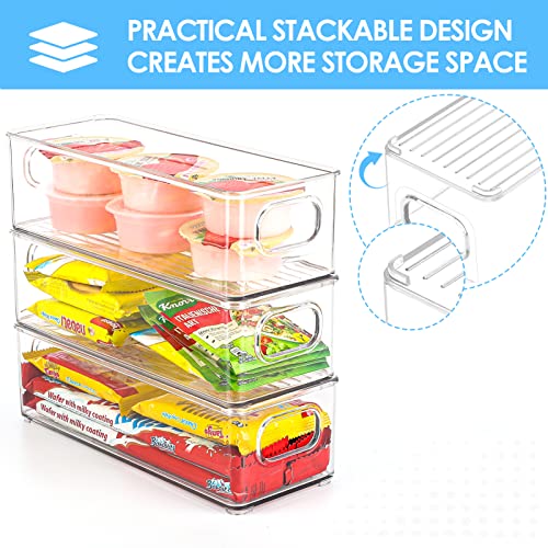 MaxGear Fridge Organizer Bins Clear Stackable Pantry Organization and Storage Multi-Use Storage Bins with Handles for Refrigerator, Fridge, Freezer, Cabinet, Kitchen, Pantry, 10 x 4 x 3 inch, 6 Pack