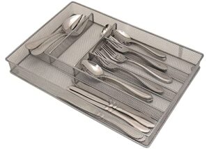 mesh large cutlery tray with foam feet – 6 compartments – kitchen organization/silverware storage utensil flatware tray