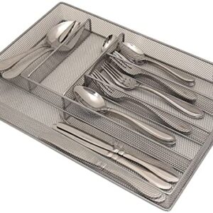 Mesh Large Cutlery Tray with Foam Feet - 6 Compartments - Kitchen Organization/Silverware Storage Utensil Flatware Tray