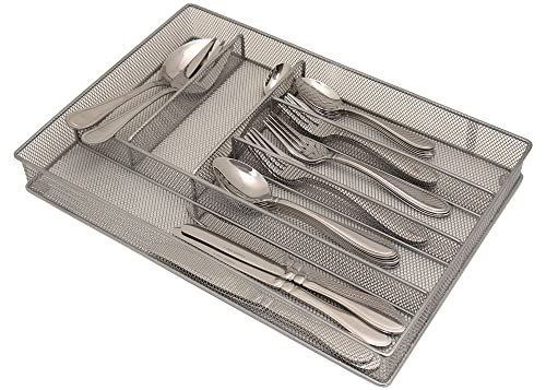 Mesh Large Cutlery Tray with Foam Feet - 6 Compartments - Kitchen Organization/Silverware Storage Utensil Flatware Tray