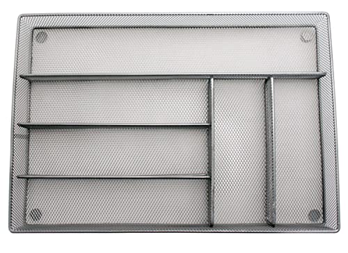 Mesh Large Cutlery Tray with Foam Feet - 6 Compartments - Kitchen Organization/Silverware Storage Utensil Flatware Tray