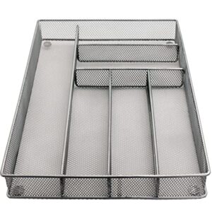 Mesh Large Cutlery Tray with Foam Feet - 6 Compartments - Kitchen Organization/Silverware Storage Utensil Flatware Tray