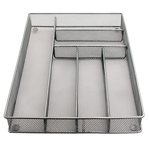 Mesh Large Cutlery Tray with Foam Feet - 6 Compartments - Kitchen Organization/Silverware Storage Utensil Flatware Tray