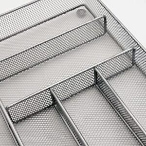 Mesh Large Cutlery Tray with Foam Feet - 6 Compartments - Kitchen Organization/Silverware Storage Utensil Flatware Tray