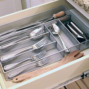 Mesh Large Cutlery Tray with Foam Feet - 6 Compartments - Kitchen Organization/Silverware Storage Utensil Flatware Tray