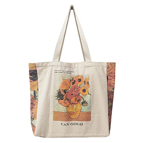 BROADREAM Canvas Tote Bag Aesthetic - Zippered Tote Bag with Interior Pocket by Shoulder Tote Bags for Women Shopping,School