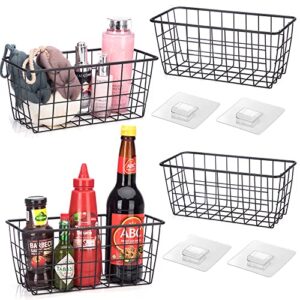 hanging kitchen baskets adhesive sturdy wire storage baskets with kitchen food pantry bathroom shelf storage no drilling wall mounted,black,4 pack