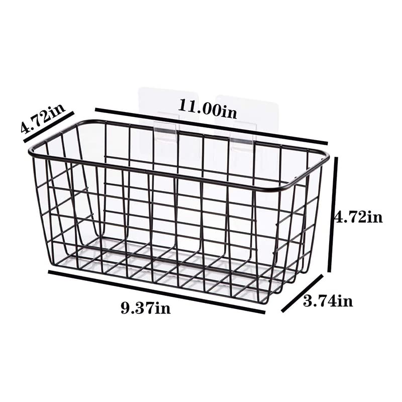 Hanging Kitchen Baskets Adhesive Sturdy Wire Storage Baskets with Kitchen Food Pantry Bathroom Shelf Storage No Drilling Wall Mounted,Black,4 Pack