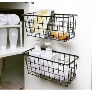 Hanging Kitchen Baskets Adhesive Sturdy Wire Storage Baskets with Kitchen Food Pantry Bathroom Shelf Storage No Drilling Wall Mounted,Black,4 Pack