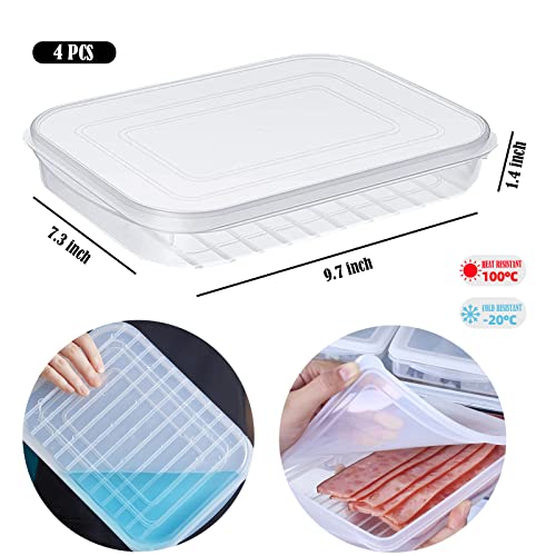 Valuetalk 4 Pieces Bacon Keeper, Plastic Bacon Refrigerator Keeper Storage Container with Lids, Fridge Food Refrigerator Storage Box for Vegetables, Cold Meat Deli, Cheese Container