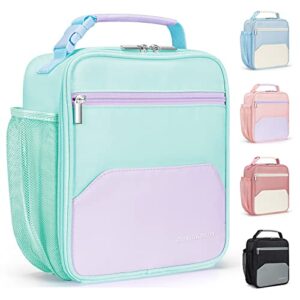 dania & dean lunch bags, cute insulated & reusable mini cooler lunch tote, durable thermal lunchbox for children/students/boys/girls/women/men, school picnic travel outdoor（mint green & purple）
