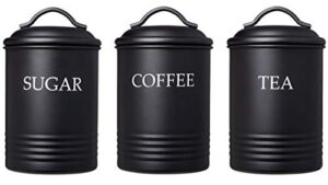 steelware central kitchen canister set of 3 sugar coffee tea with lids food storage, black