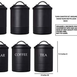 Steelware Central Kitchen Canister Set of 3 Sugar Coffee Tea with lids Food Storage, Black