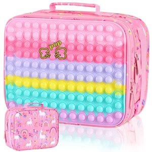 movczon rainbow lunch box for girls kids lunch bag set school supplies for kids insulated lunch tote bag- picnic leakproof cooling lunch containers with adjustable shoulder strap back to school