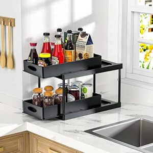 Under Kitchen Sink Organizers and Storage with 2 Tiers Pull Out Drawer Cabinet Organizer Countertop Kitchen Organization for Bathroom Dresser Table