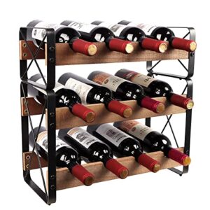 timberer tabletop wine racks countertop,3 tier wood wine bottle holder stand,12 bottles wine storage organizer, rustic small wine rack for cabinet, kitchen, bar, cellar