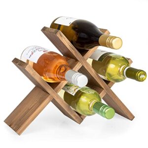 ilyapa 4-bottle countertop wine rack – rustic weathered brown wood wine bottle holder