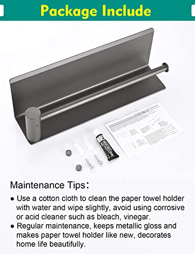 Paper Towel Holder for Kitchen - TDYU Wall Mount Paper Towel Holder with Shelf Under Cabinet, Rustproof Aluminum, Lightweight but Durable, Both Available in Adhesive & Screws (Gray)