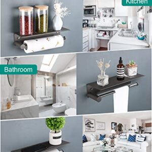 Paper Towel Holder for Kitchen - TDYU Wall Mount Paper Towel Holder with Shelf Under Cabinet, Rustproof Aluminum, Lightweight but Durable, Both Available in Adhesive & Screws (Gray)