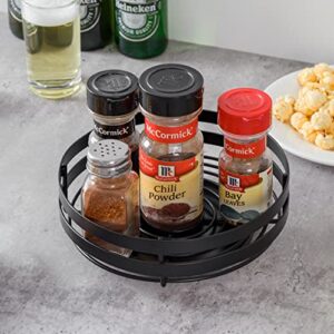 MyGift Modern Matte Black Metal Tabletop Lazy Susan Spice Rack Round Turntable Tray, Seasoning and Condiment Holder Spinning Rack