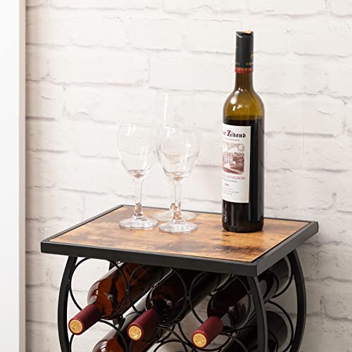 ALIMORDEN 11 Bottles Wine Rack Console Table,Wine Rack Freestanding Floor, Wine Glass Storage Organizer Shape Display Rack for Small Spaces Marble Veneer Top Brown