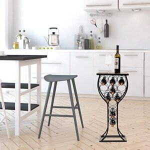 ALIMORDEN 11 Bottles Wine Rack Console Table,Wine Rack Freestanding Floor, Wine Glass Storage Organizer Shape Display Rack for Small Spaces Marble Veneer Top Brown