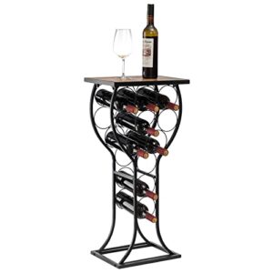 ALIMORDEN 11 Bottles Wine Rack Console Table,Wine Rack Freestanding Floor, Wine Glass Storage Organizer Shape Display Rack for Small Spaces Marble Veneer Top Brown