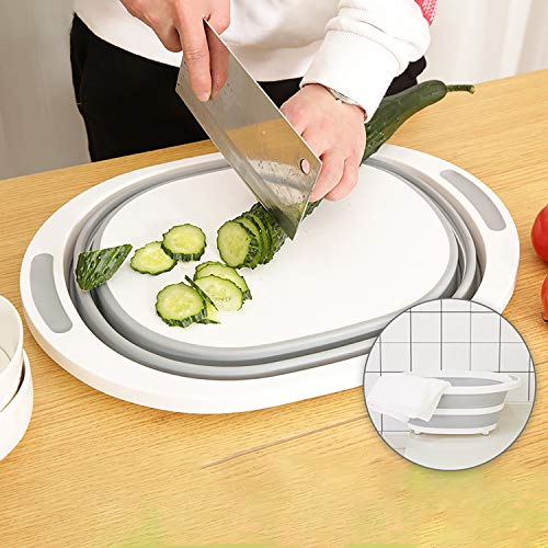 AAKitchen Collapsible Dish Pan Cutting Board Combo Portable Washing Basin Dish Tub Foldable Storage Organizer Wash and Drain Dish Basket over the Sink Dish Drainer for RV, Camp, Marine