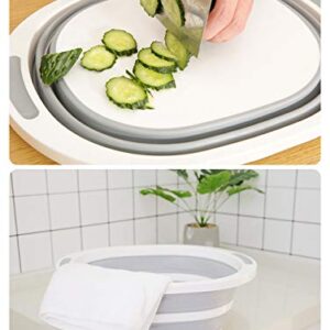 AAKitchen Collapsible Dish Pan Cutting Board Combo Portable Washing Basin Dish Tub Foldable Storage Organizer Wash and Drain Dish Basket over the Sink Dish Drainer for RV, Camp, Marine