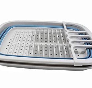 SAMMART 8L (2.11Gallons) Collapsible Dish Drainer with Drainer Board - Foldable Drying Rack Set - Portable Dinnerware Organizer - Space Saving Kitchen Storage Tray (Grey/Steel Blue, 1)